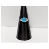 .925 Sterl Opal/Clear Stone Ring Sz 6