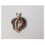 Vermeil/.925 Sterl Multi Gem Heart Pendant