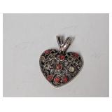 .925 Sterl Red Stone Openwork Heart Pendant