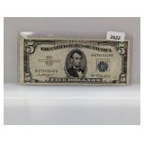 1953 Blue Seal $5 Silver Certificate