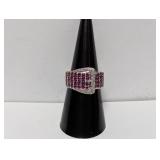.925 Sterl Pink Stone & Diam Buckle Ring Sz 7
