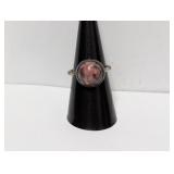 .925 Sterl Pink/Black Stone Ring Sz 7