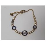Adj Vermeil/.925 Sterl Blue/Clear Stone Bracelet