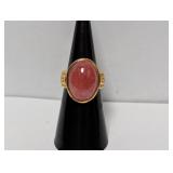 Vermeil/.925 Sterl Oval Cabochon Greek Key Ring