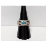 .925 Sterl Geometric Turquoise Inlay Band Sz 8.5