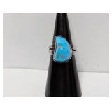 .925 Sterl Turquoise Nugget Ring Sz 5.5