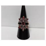.925 Sterl Ruby/Marcasite Ring Sz 7.5