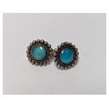.925 Sterl Blue Cabochon Stone Screwback Earrings