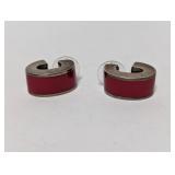 .925 Sterl Red Inlay Hoop Earrings