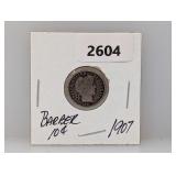 1907 90% Silv Barber Dime