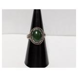 .925 Sterl Green Cabochon Stone Ring Sz 7