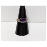 .925 Sterl Avon Purple Stone Ring Sz 8