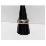 .925 Sterl Turquoise/Coral Band Sz 9.5