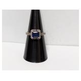 .925 Sterl Blue Stone/Diam Ring Sz 7