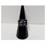 Vermeil/.925 Sterl Sapphire& Diam Ring Sz 6