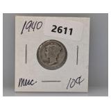 1940 90% Silv Mercury Dime