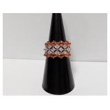 Vermeil/.925 Sterl Peach Stone & Diam Ring Sz 6