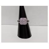 .925 Sterl Clear Stone Square Cluster Ring Sz 7