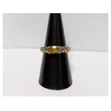 14K/.925 Sterl Oval Yellow Stone Ring Sz 7.5