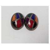 .925 Sterl Multi Stone Taxco Dome Clip On