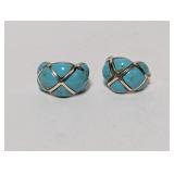 .925 Sterl Turquoise Inlay Hoop Earrings