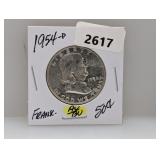 1954-D 90% Silv AU/BU Franklin Half $1 Dollar