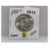 1953-D 90% Silv AU/BU Franklin Half $1 Dollar