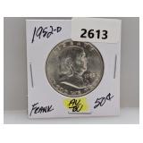 1952-D 90% Silv AU/BU Franklin Half $1 Dollar