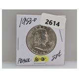 1953-D 90% Silv AU/BU Franklin Half $1 Dollar