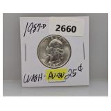 1957-D AU/BU 90% Silv Wash Quarter