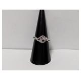 .925 Sterl Diamond Dbl Heart Ring Sz 7