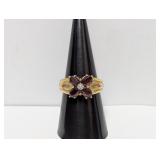 Vermeil/.925 Sterl Red/Yellow Stone Ring Sz 8