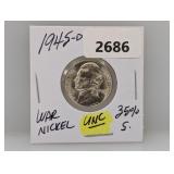 1945-D 35% Silv UNC War Nickel
