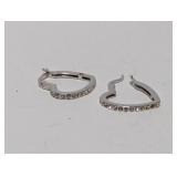.925 Sterl Clear Stone Heart Hoop Earrings