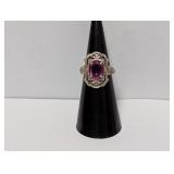 .925 Sterl Vtg Purple Stone Ring Sz 5