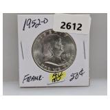 1952-D 90% Silv AU/BU Franklin Half $1 Dollar