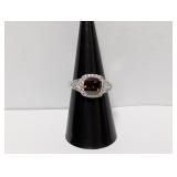 .925 Sterl Brown/CZ Stone Ring Sz 7