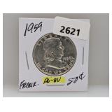 1959 90% Silv AU/BU Franklin Half $1 Dollar