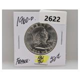 1960-D 90% Silv AU/BU Franklin Half $1 Dollar
