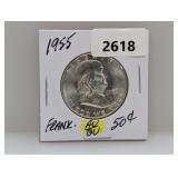 1955 90% Silv AU/BU Franklin Half $1 Dollar