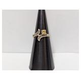 .925 Sterl Yellow Stone/Marcasite Ring Sz 5