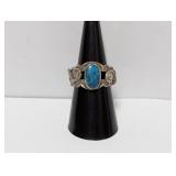 .925 Sterl Oval Turquoise Ring Sz 8