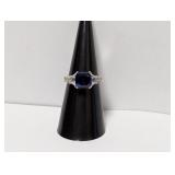 .925 Sterl Blue Center Stone Pave Ring Sz 6