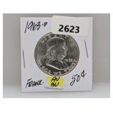 1963-D 90% Silv AU/BU Franklin Half $1 Dollar