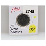 1942 German 10 Reichs pfennig
