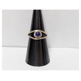 .925 Sterl Split Shank Blue Stone Ring Sz 6.5