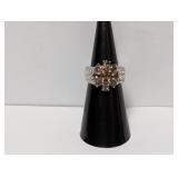 .925 Sterl Smoky Quartz/Diam Floral Ring Sz 5
