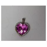 .925 Sterl Pink Heart/Diamond Pendant