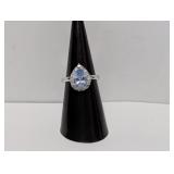 .925 Sterl Blue/CZ Stone Ring Sz 6