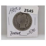 1907-D 90% Silv Barber Half $1 Dollar